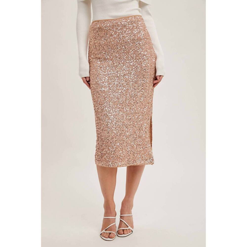 NEW BLUIVY sequin midi skirt in champagne
